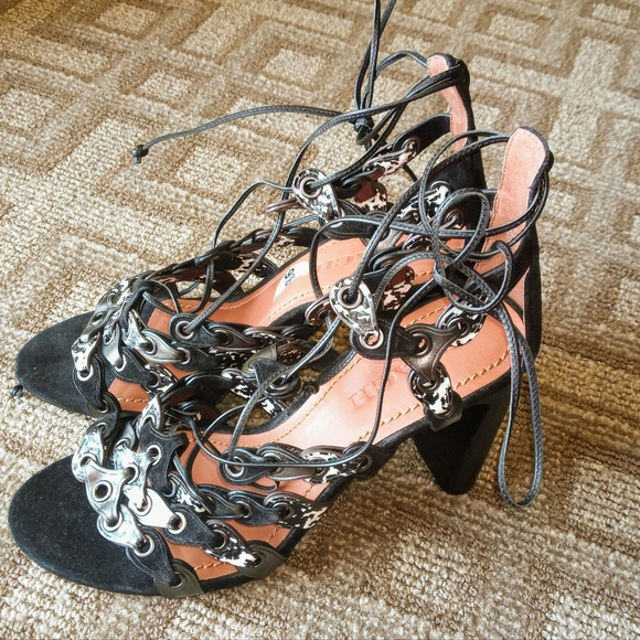 Coach Snakeskin Lace Up Leather Strappy Sandals - Picture 8 of 9